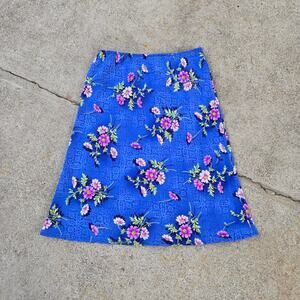 Vtg 90s Y2k SENSE Geometric Floral Pattern All Over Print Midi Skirt Med USA